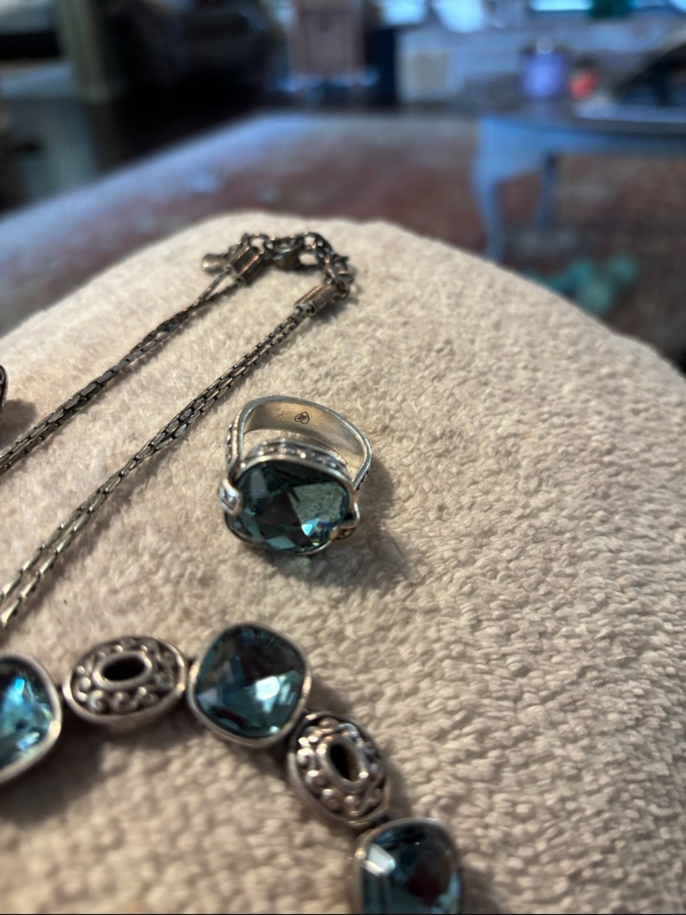 Brighton Silver Blue Crystal Jewelry Set Necklace Bracelet Ring Earrings. - Picture 5 of 7